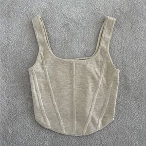 Aritzia Wilfred Cropped Corset Tank Top Heathered Oatmeal Cream Size S